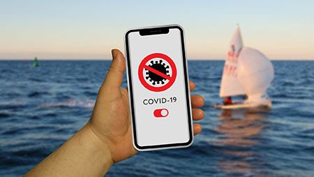 COVID-19 phone with beach background